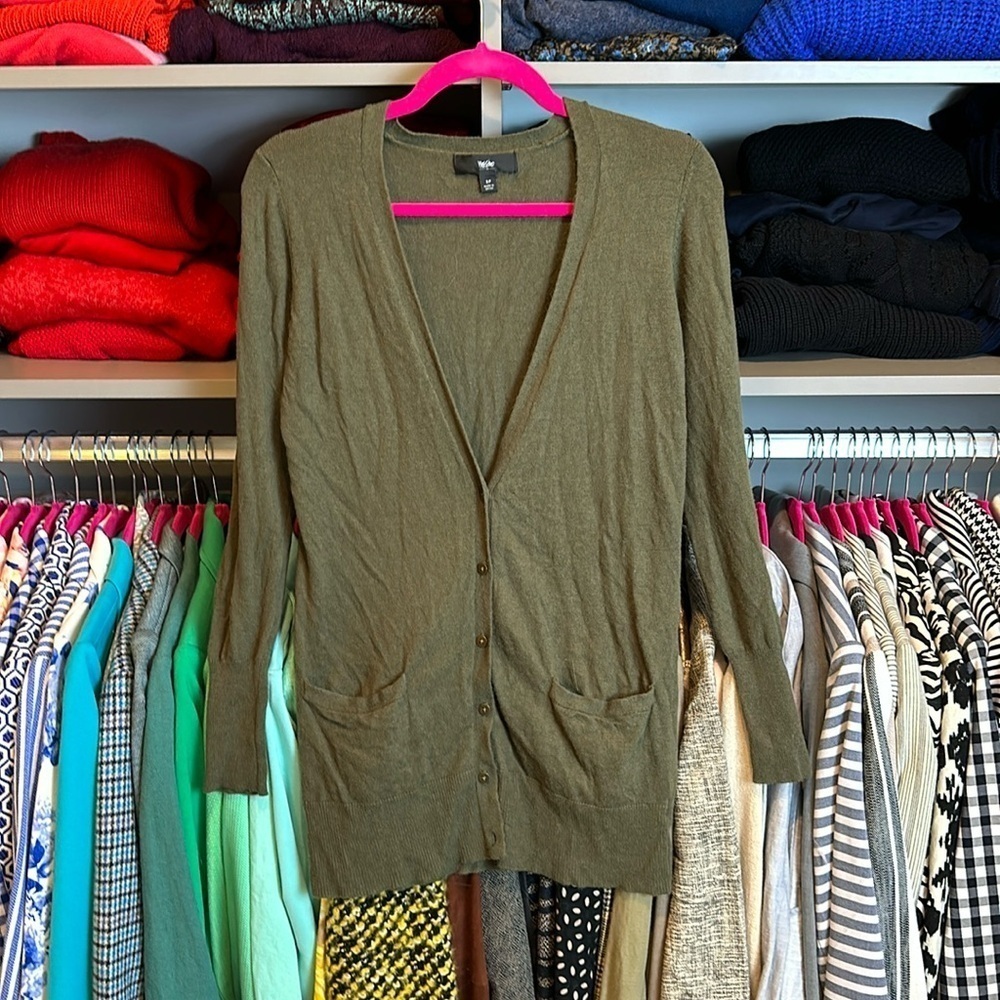 Mossimo army green long sleeve v neck button front 2 pocket cardigan size SP